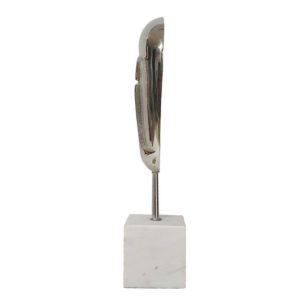 Decorative Face Sculpture | 13" Silver | Contemporary White Marble