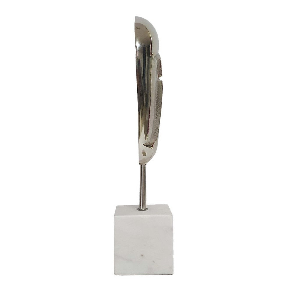 Decorative Face Sculpture | 13" Silver | Contemporary White Marble