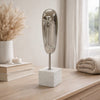 Decorative Face Sculpture | 13" Silver | Contemporary White Marble