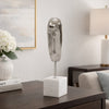 Decorative Face Sculpture | 13" Silver | Contemporary White Marble