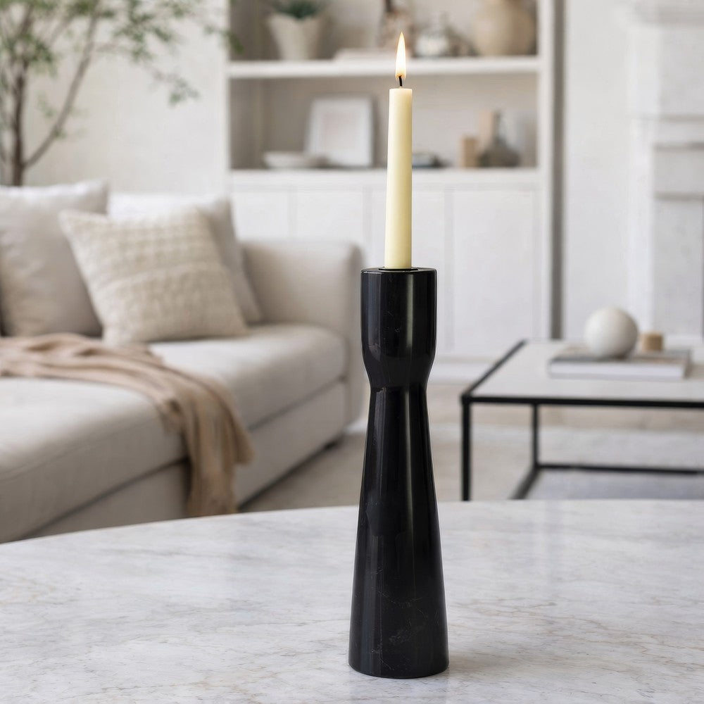 Decorative Modern Candle Holder | 11" Tall Tapered Black Marble Base