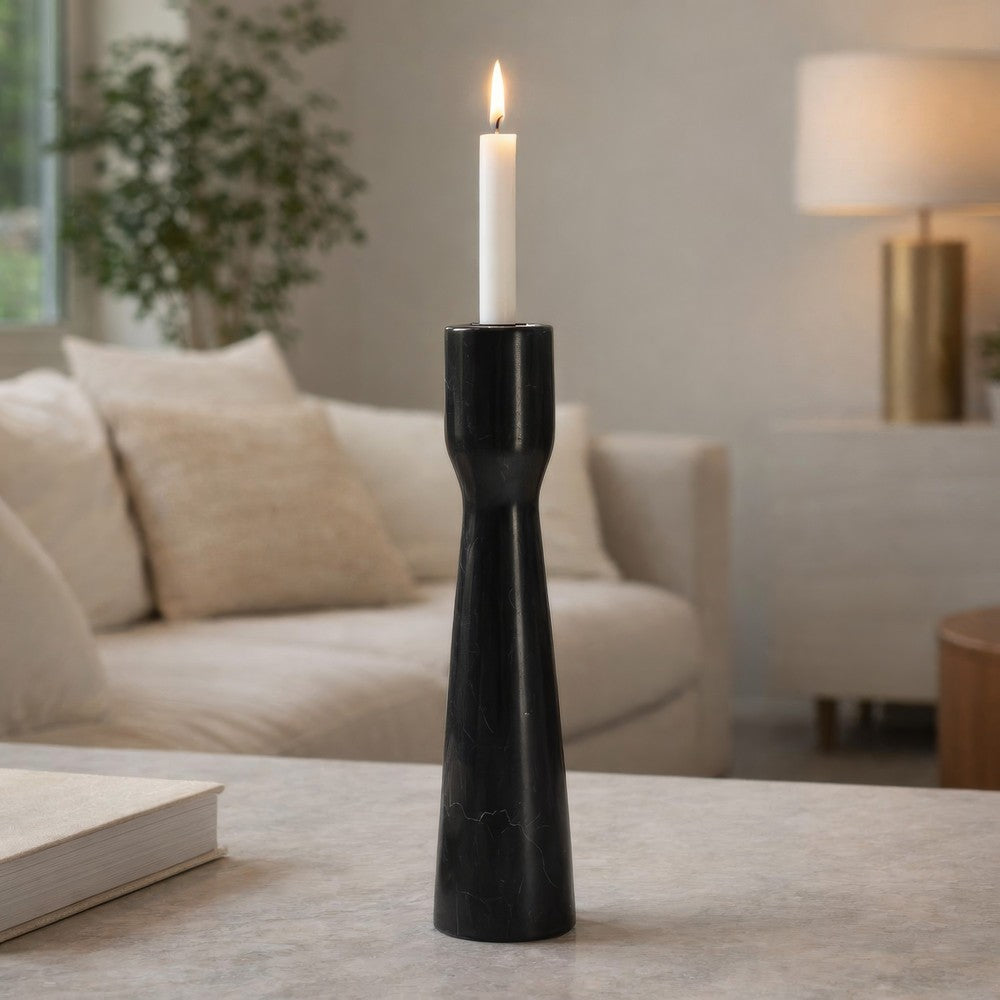 Decorative Modern Candle Holder | 11" Tall Tapered Black Marble Base