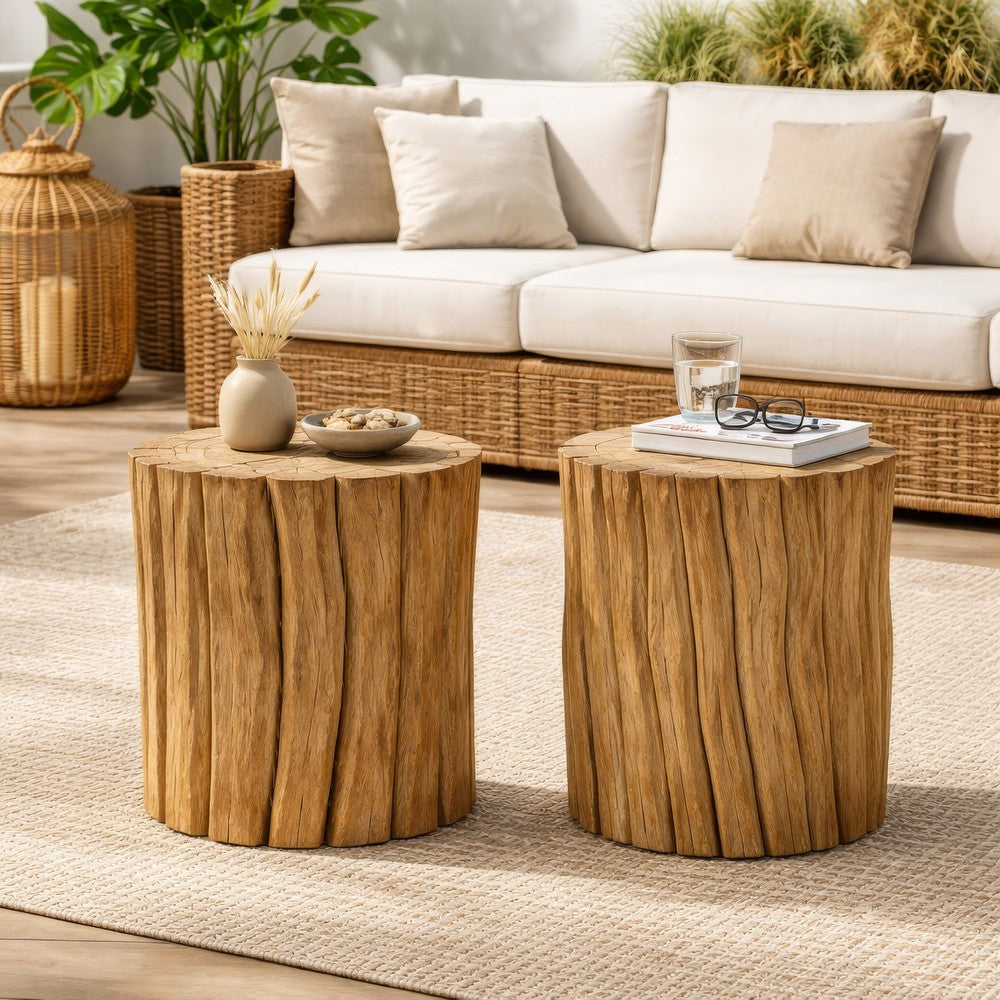 Display Accent Table Set of 2 | Natural Carved Brown Teak Root Stump