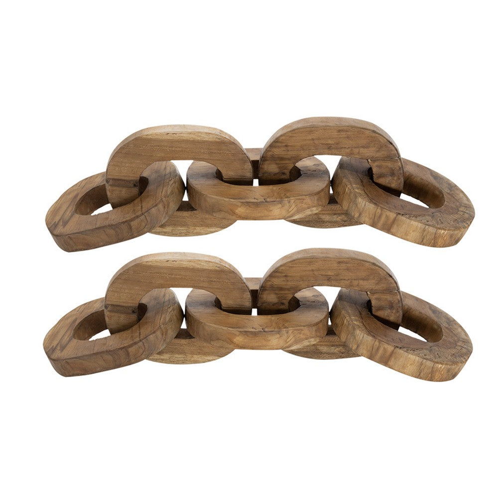 Intertwined Wood Chain Decor Sculpture Set of 2 | Natural Brown Teak Root