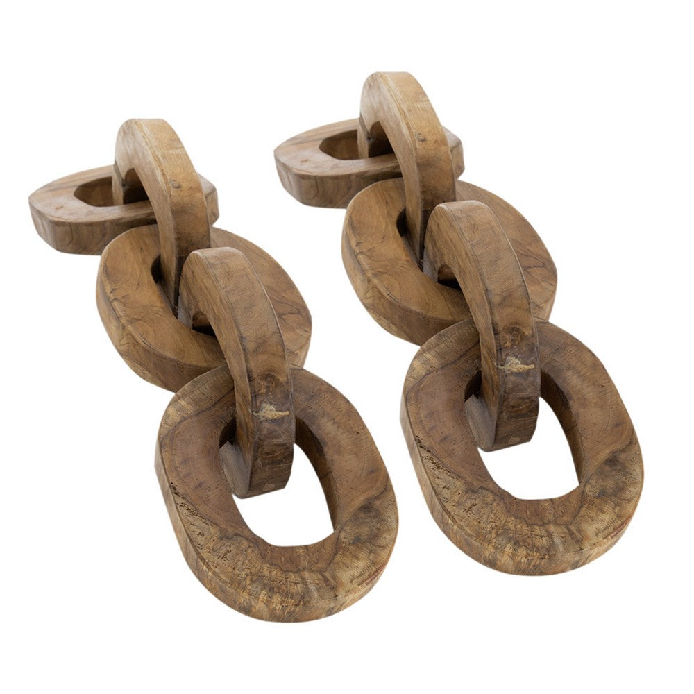 Intertwined Wood Chain Decor Sculpture Set of 2 | Natural Brown Teak Root