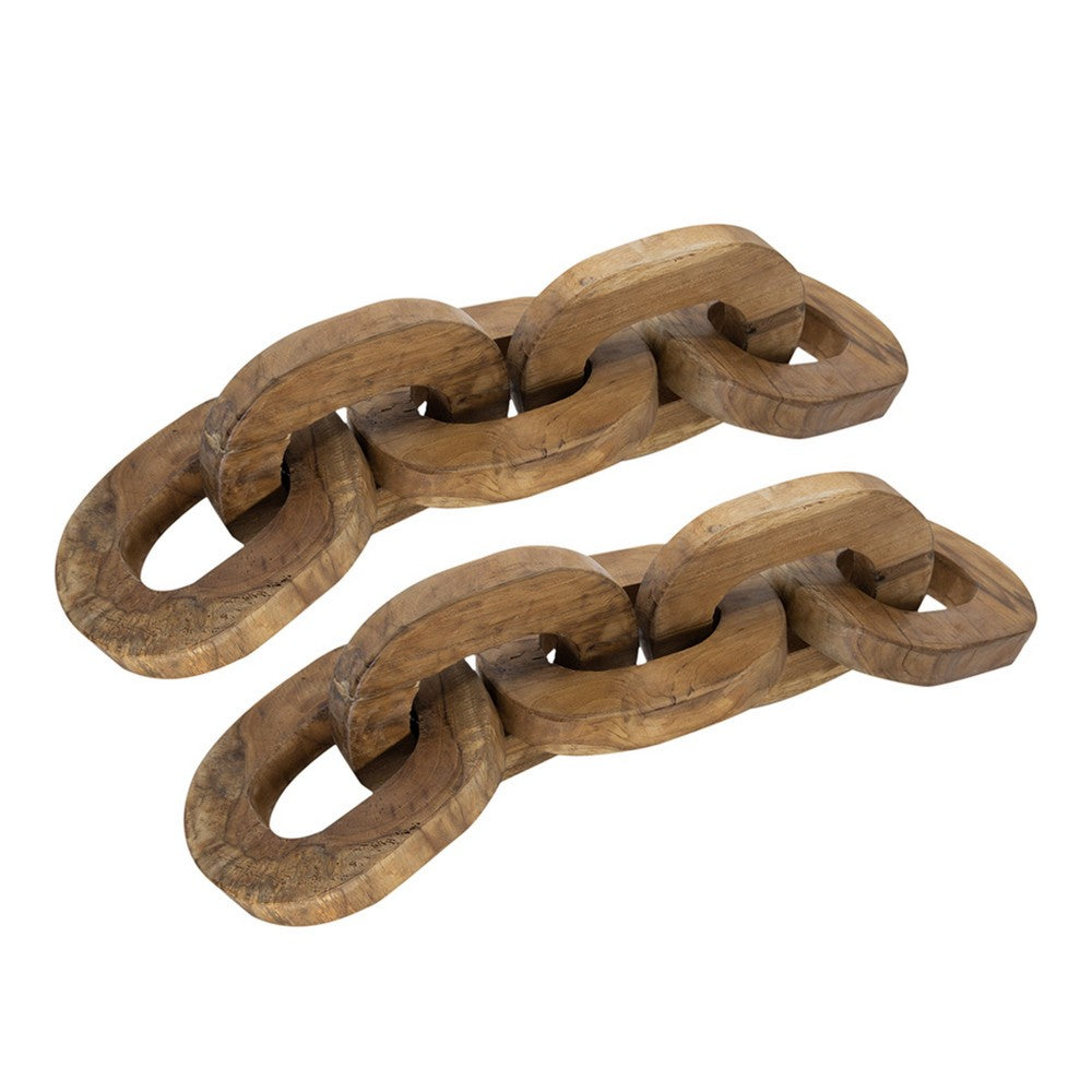 Intertwined Wood Chain Decor Sculpture Set of 2 | Natural Brown Teak Root