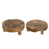 Wood Decorative Footed Trays Set of 2 | Sculpted Natural Brown Teak Root