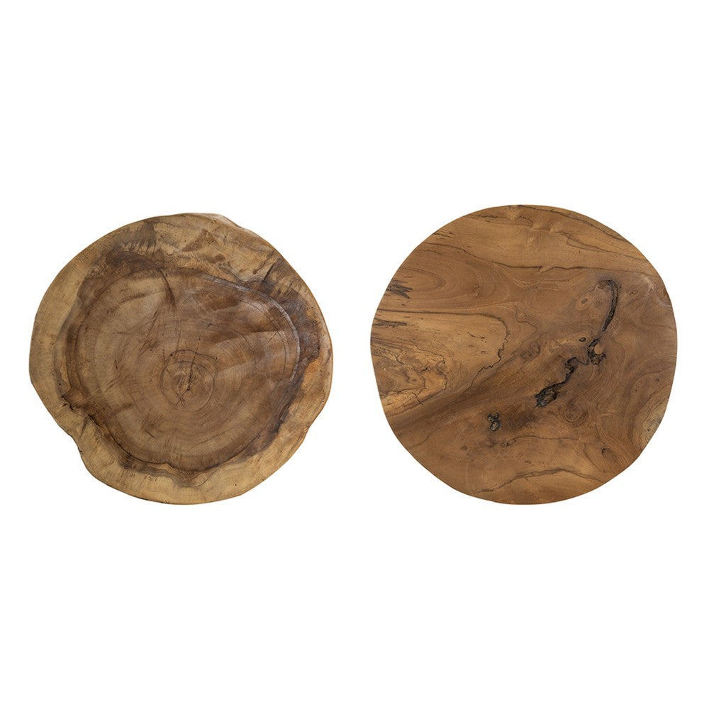 Wood Decorative Footed Trays Set of 2 | Sculpted Natural Brown Teak Root