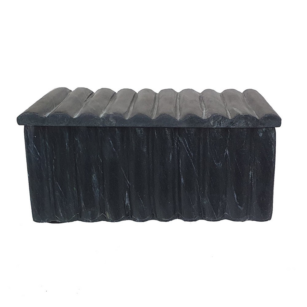 Decorative Storage Box with Lid | 7" Fluted Carvings | Black Marble