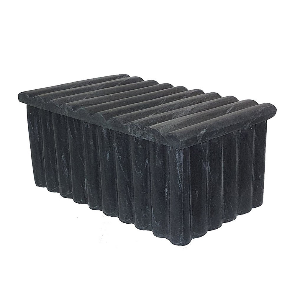 Decorative Storage Box with Lid | 7" Fluted Carvings | Black Marble