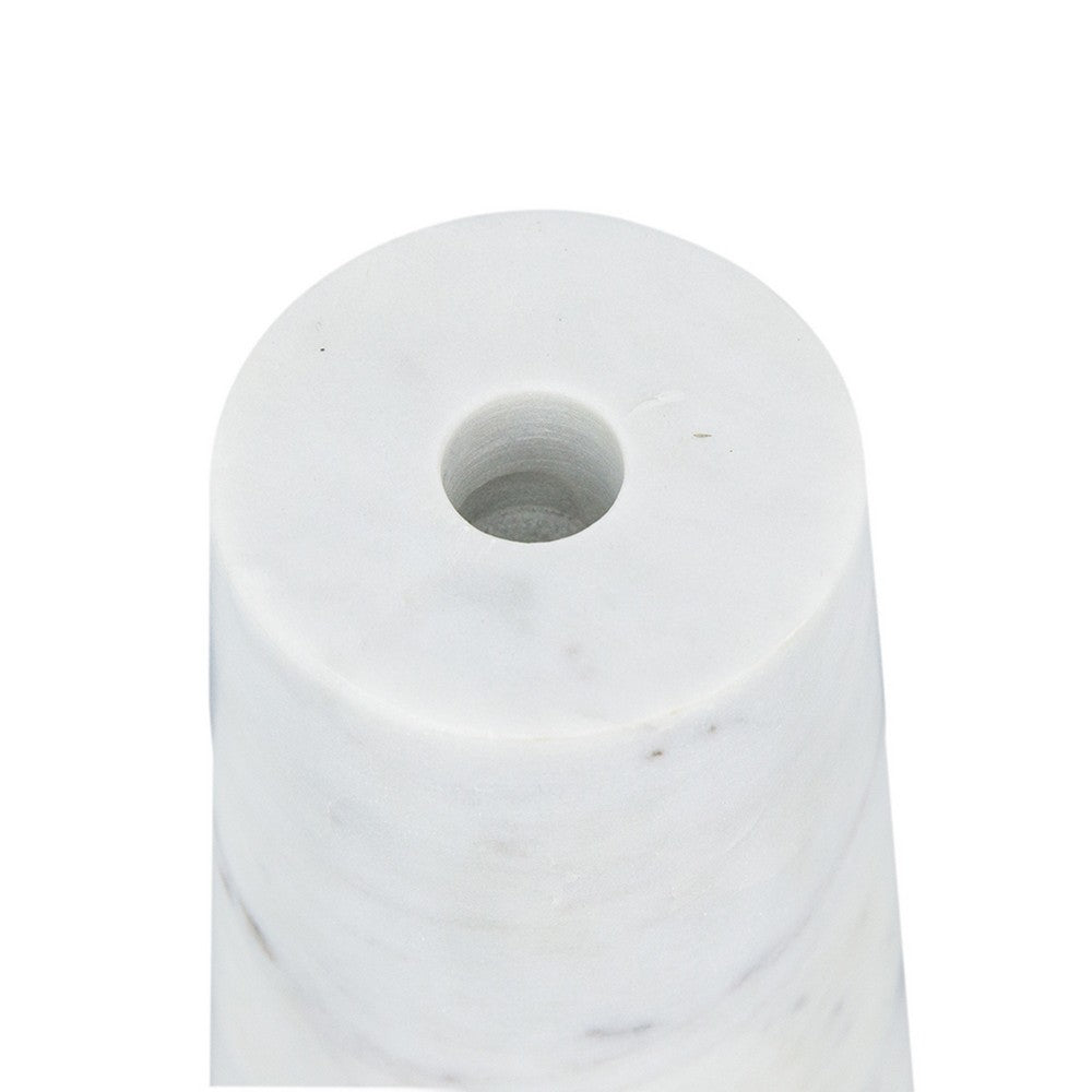 2 in 1 Tapered Candle Holder Flower Vase | 7" Modern White Marble