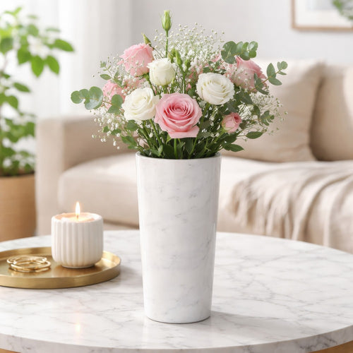 2 in 1 Tapered Candle Holder Flower Vase | 7" Modern White Marble