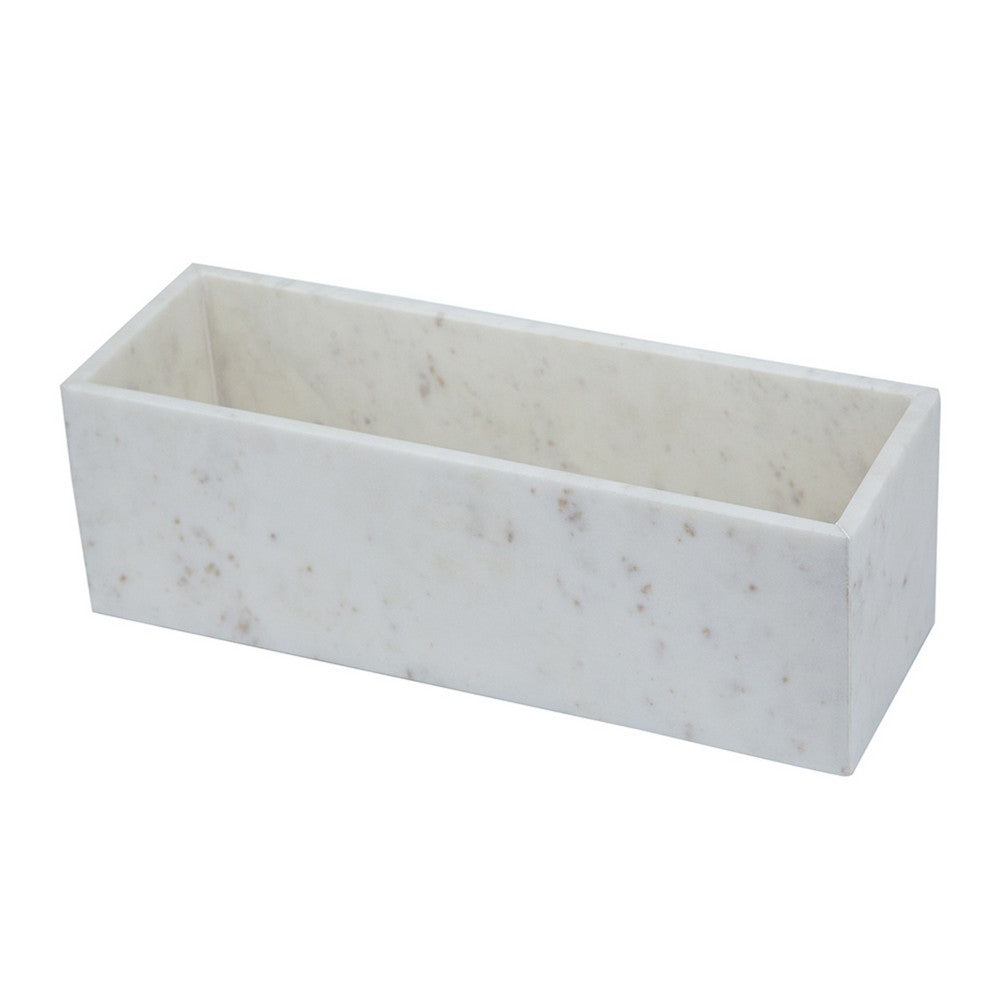 Decorative Tray with Tall Raised Edges | 15" Rectangular White Marble