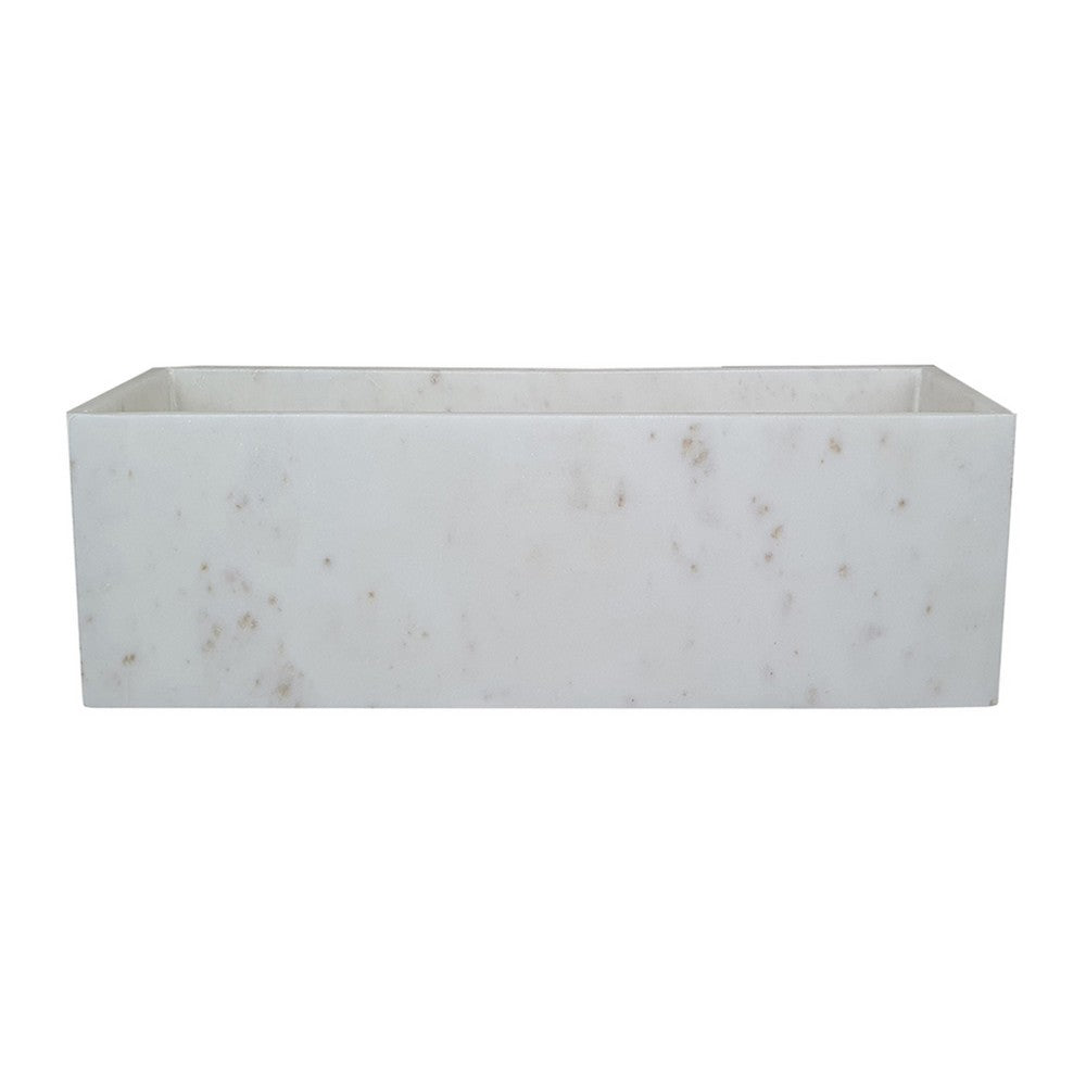 Decorative Tray with Tall Raised Edges | 15" Rectangular White Marble