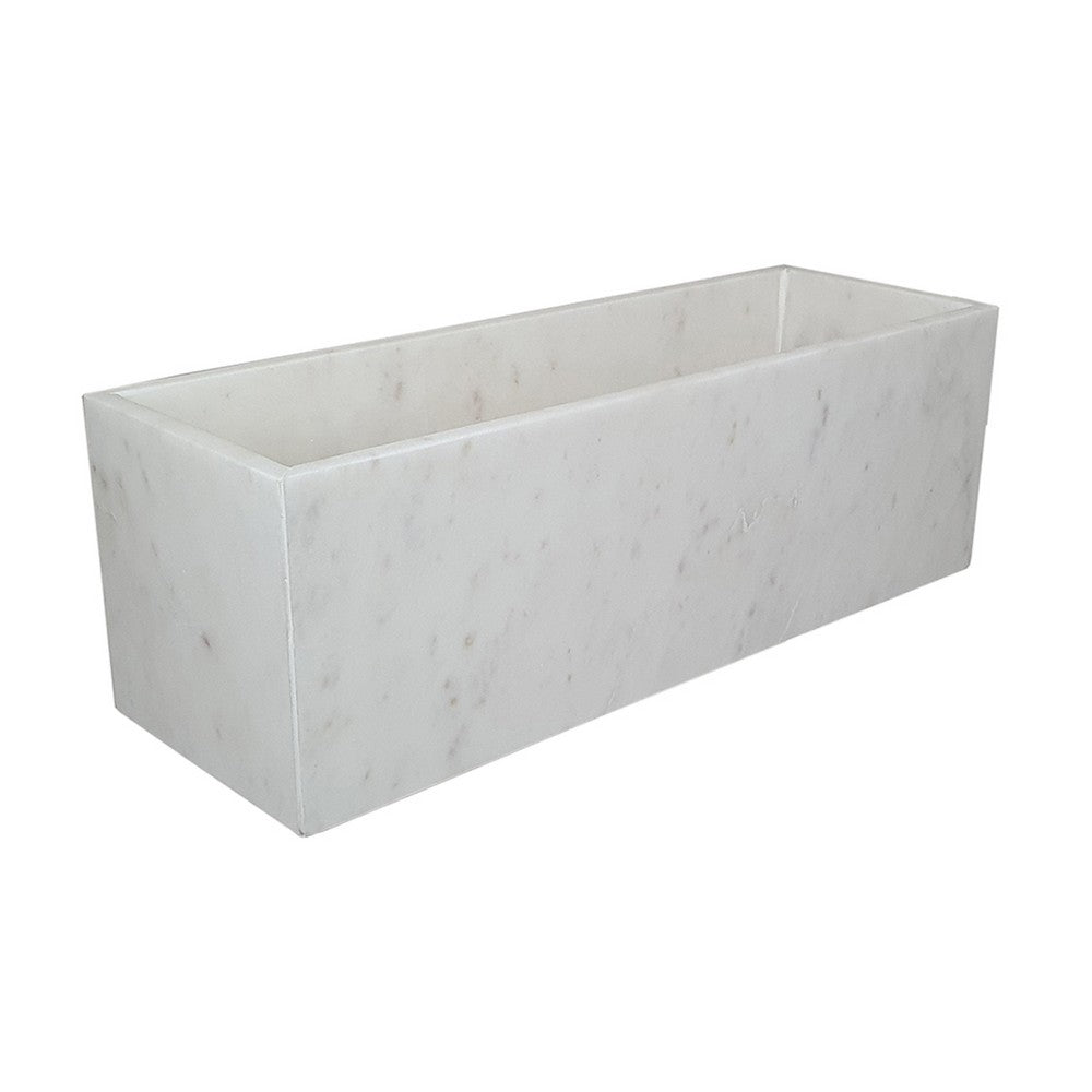 Decorative Tray with Tall Raised Edges | 15" Rectangular White Marble