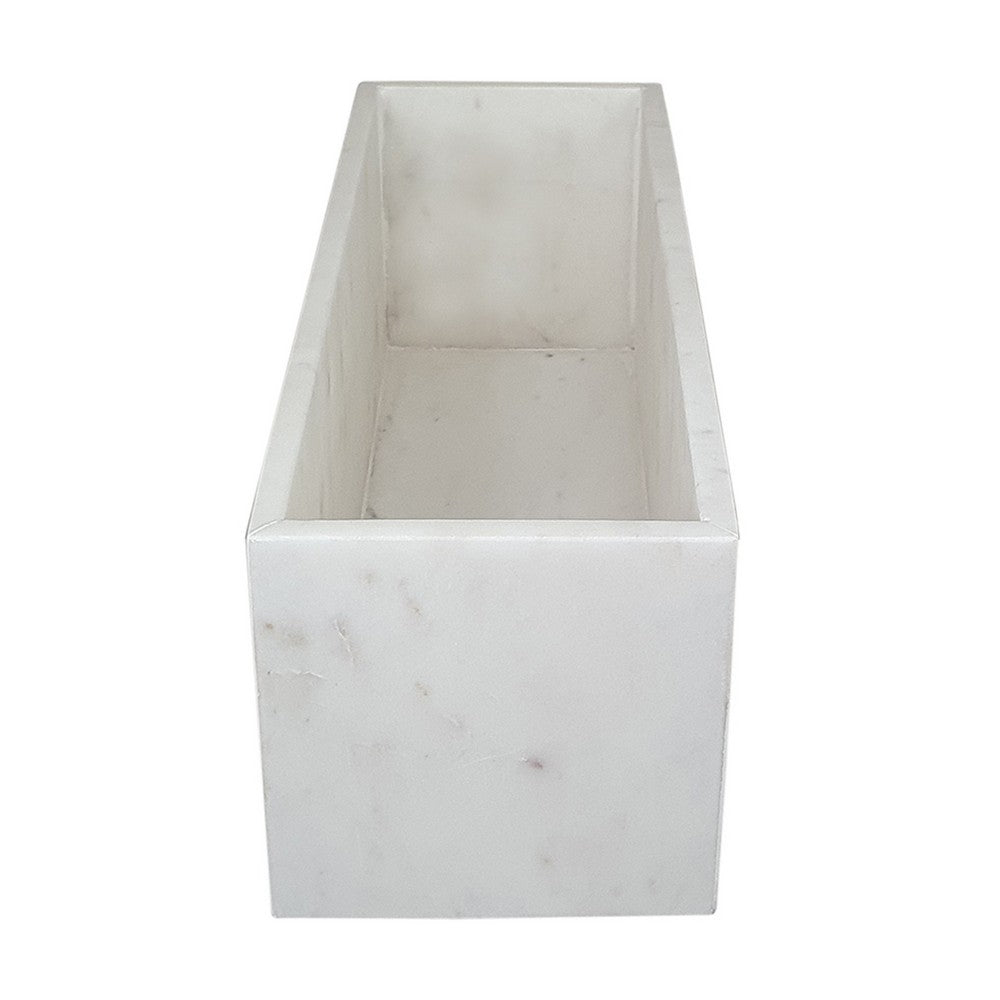 Decorative Tray with Tall Raised Edges | 15" Rectangular White Marble