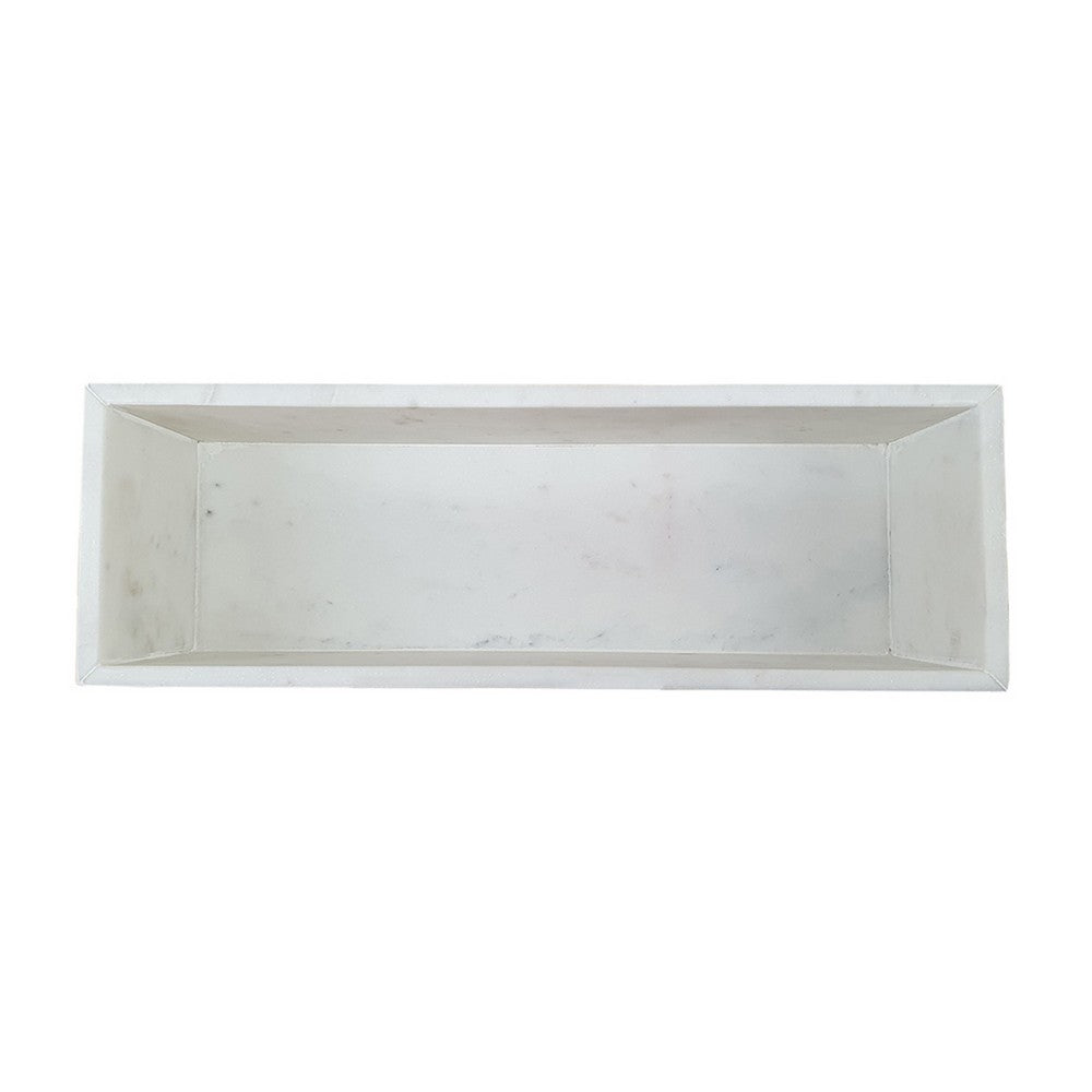 Decorative Tray with Tall Raised Edges | 15" Rectangular White Marble