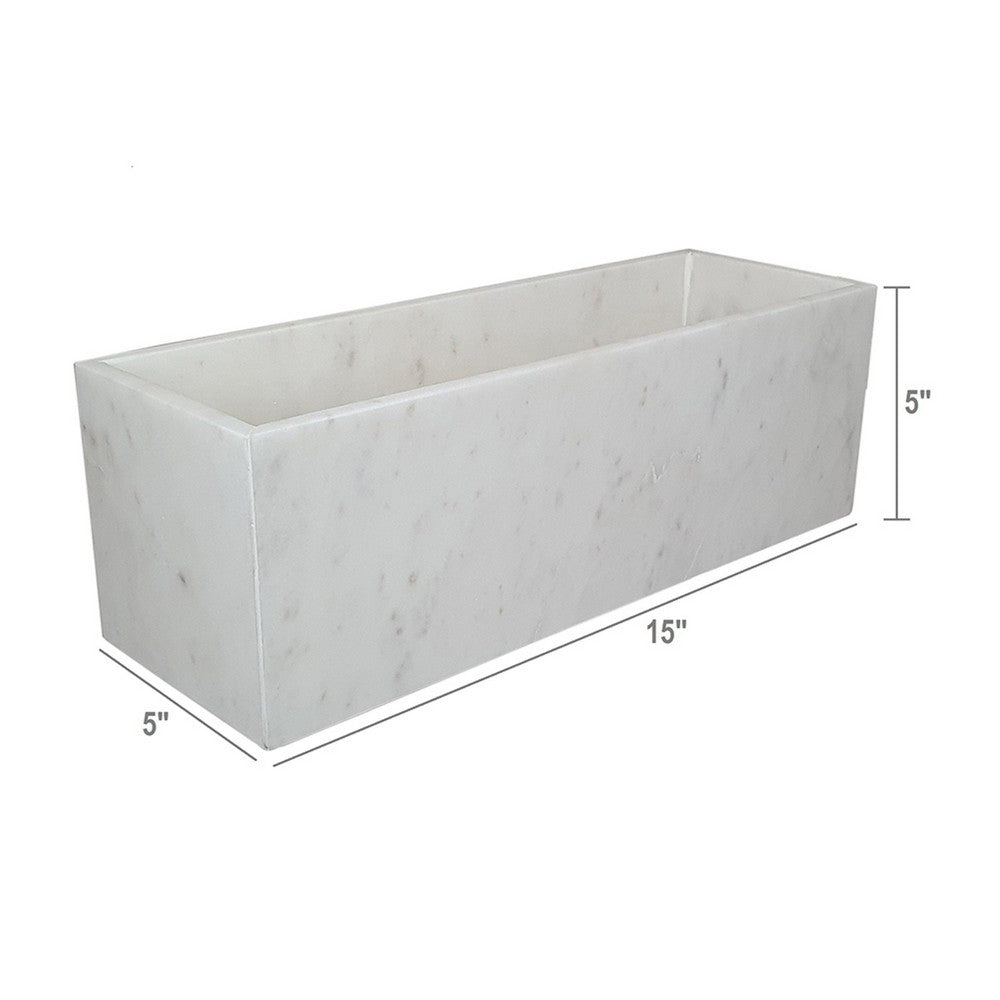 Decorative Tray with Tall Raised Edges | 15" Rectangular White Marble
