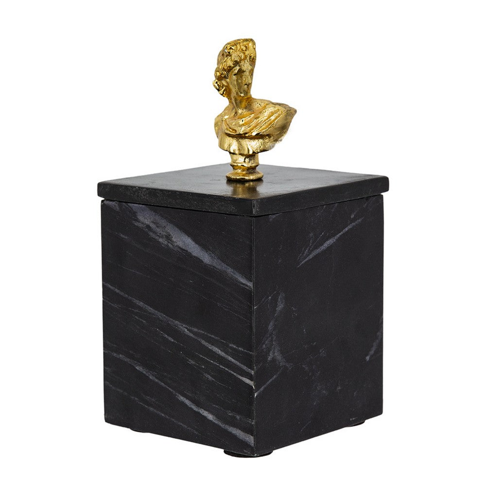 Jemi Decorative Jewellery Box | Gold Bust Accent | 8" Black Marble