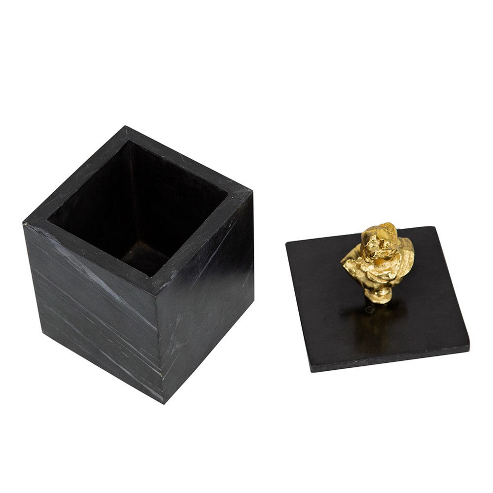 Jemi Decorative Jewellery Box | Gold Bust Accent | 8" Black Marble