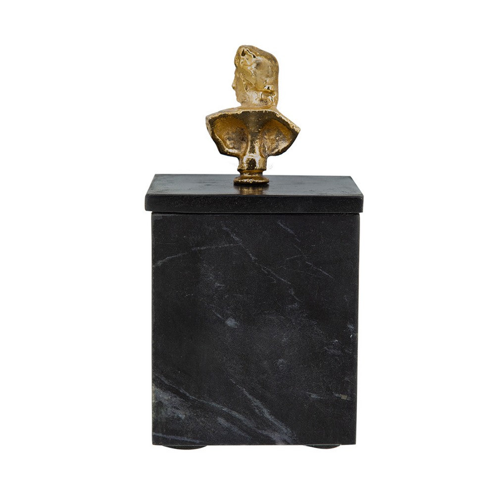 Jemi Decorative Jewellery Box | Gold Bust Accent | 8" Black Marble