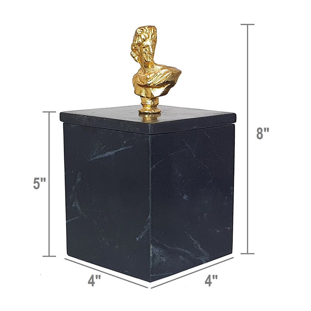 Jemi Decorative Jewellery Box | Gold Bust Accent | 8" Black Marble
