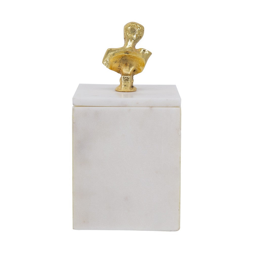 Jemi Decorative Jewellery Box | Gold Bust Accent | 8" White Marble