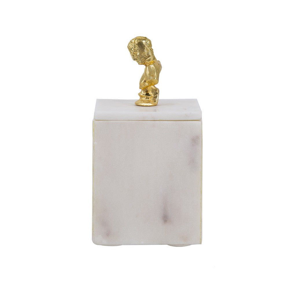 Jemi Decorative Jewellery Box | Gold Bust Accent | 8" White Marble