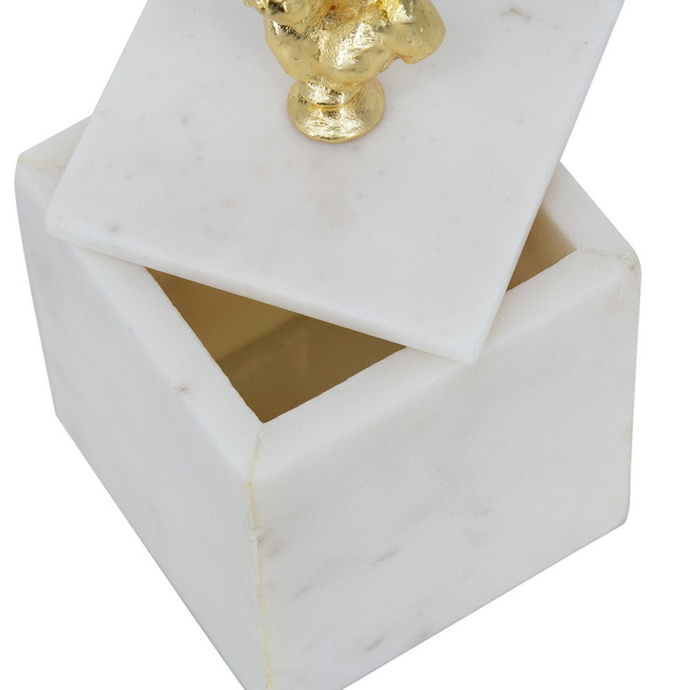 Jemi Decorative Jewellery Box | Gold Bust Accent | 8" White Marble