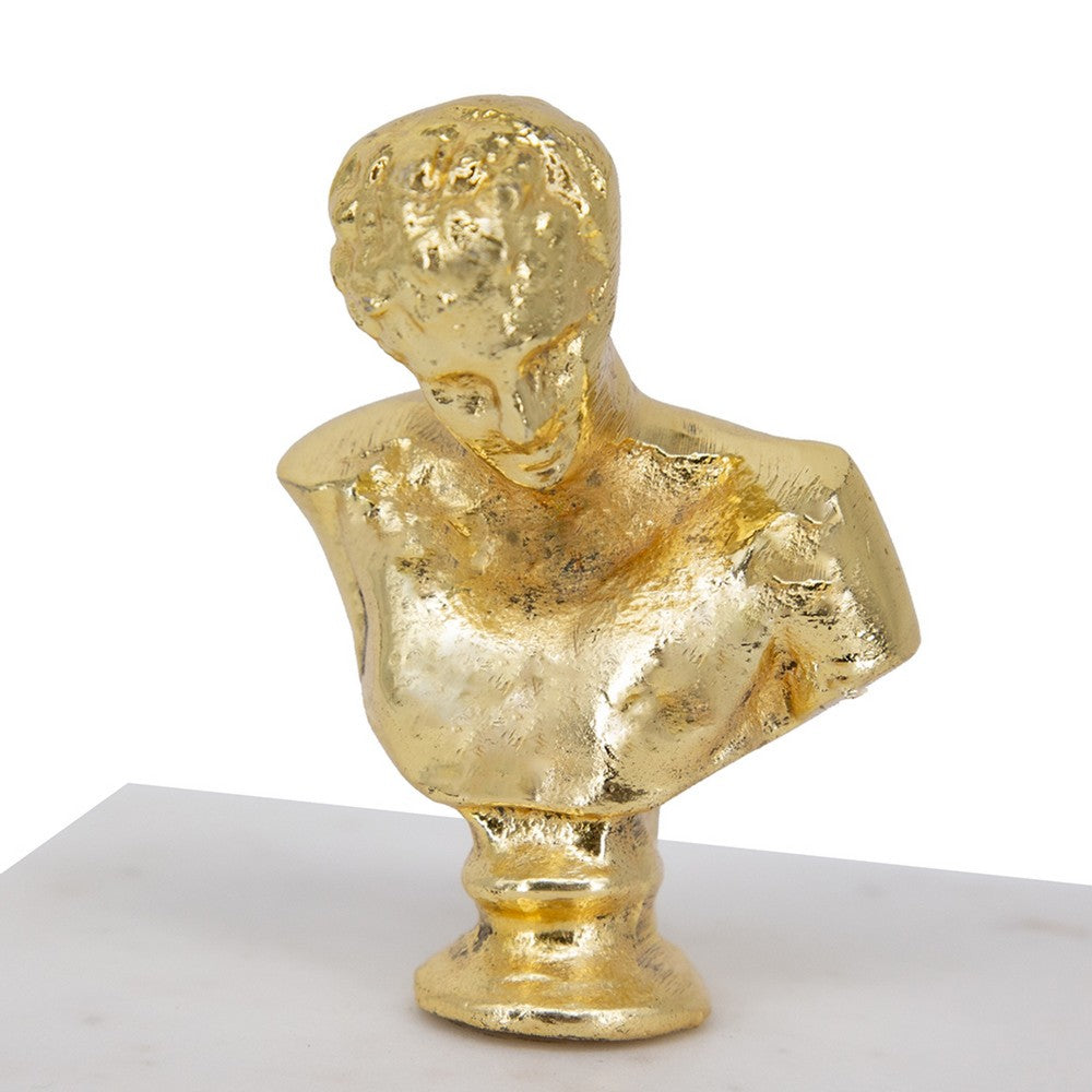 Jemi Decorative Jewellery Box | Gold Bust Accent | 8" White Marble