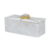 Decorative Storage Box with Gold Amethyst Handle | 8" White Marble