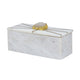 Decorative Storage Box with Gold Amethyst Handle | 8" White Marble