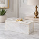 Decorative Storage Box with Gold Amethyst Handle | 8" White Marble