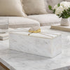 Decorative Storage Box with Gold Amethyst Handle | 8" White Marble