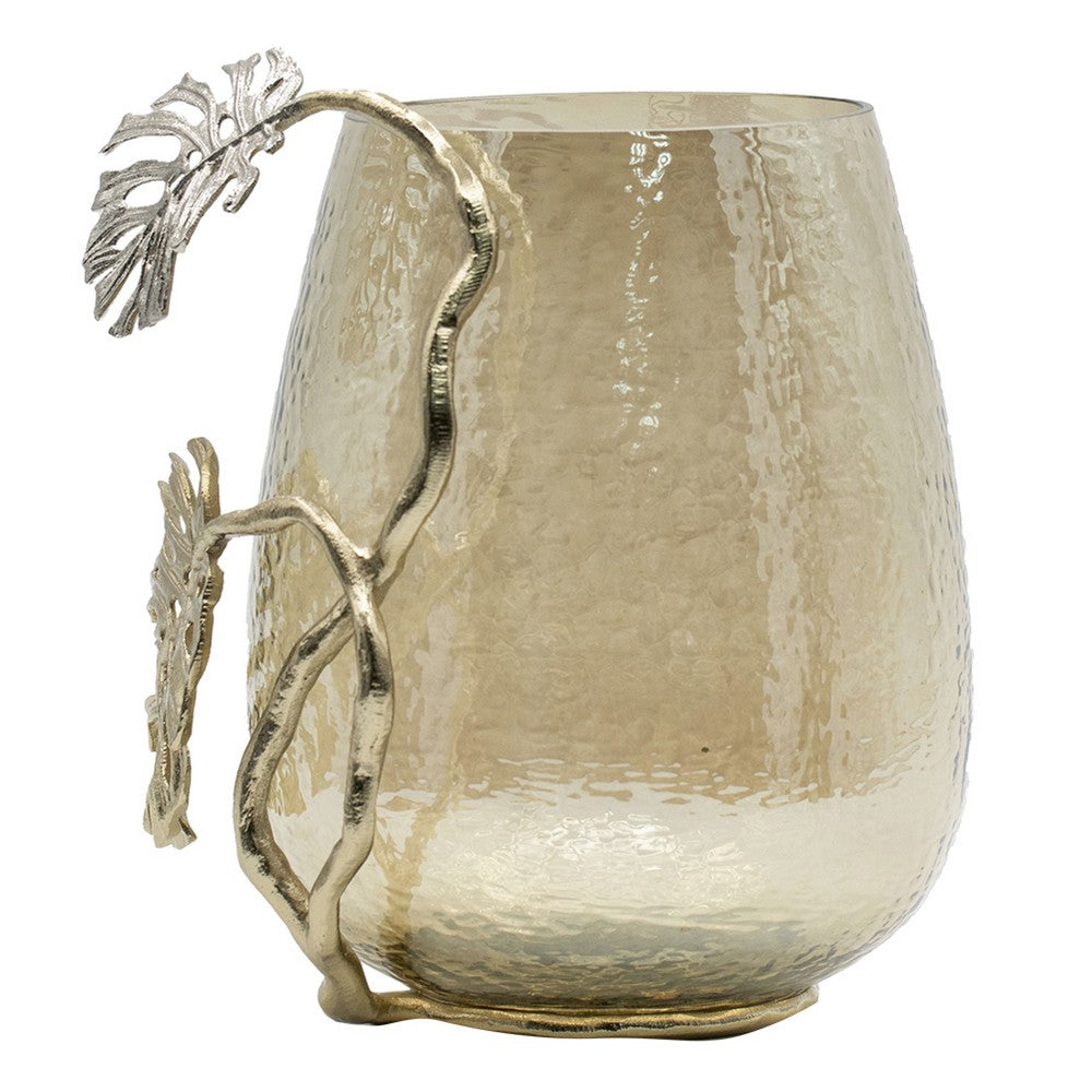 Azra Decorative Vase w Aluminum Leaf Handle | Gold-Silver Glass 11"