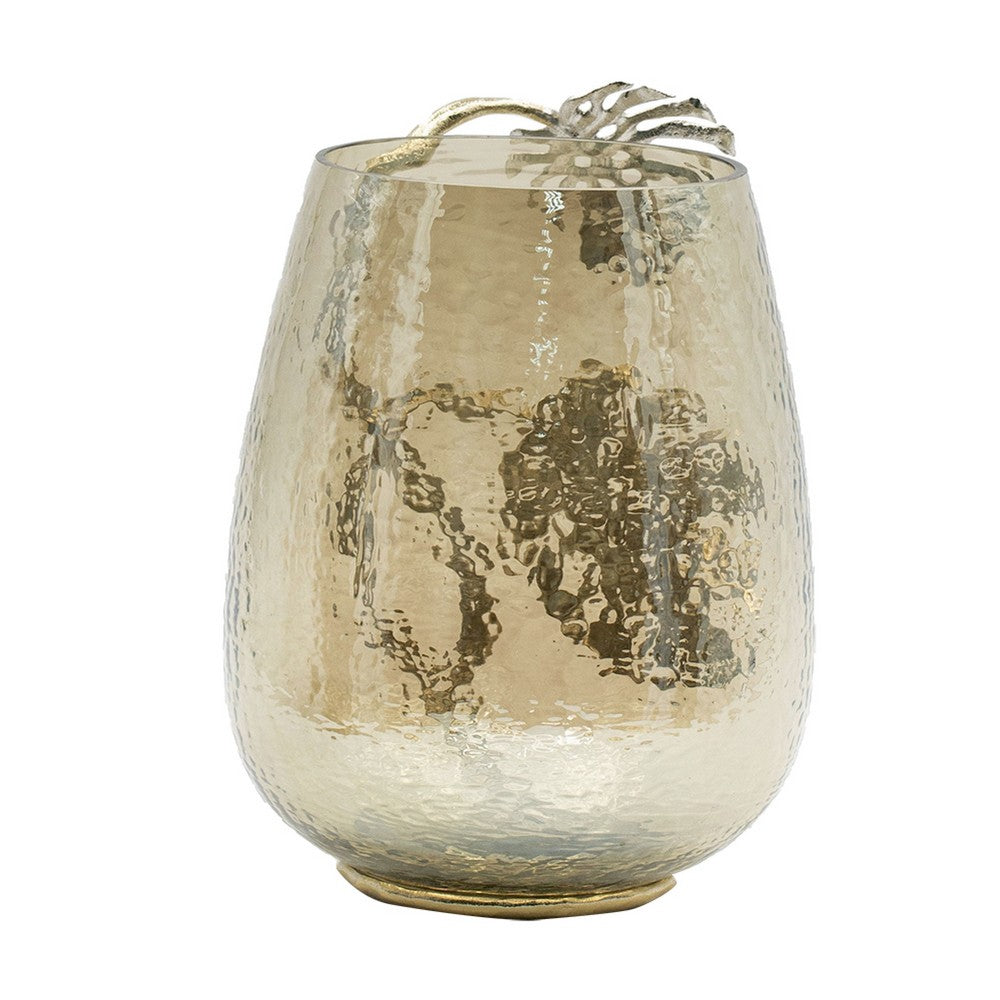 Azra Decorative Vase w Aluminum Leaf Handle | Gold-Silver Glass 11"
