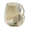 Azra Decorative Vase w Aluminum Leaf Handle | Gold-Silver Glass 11"