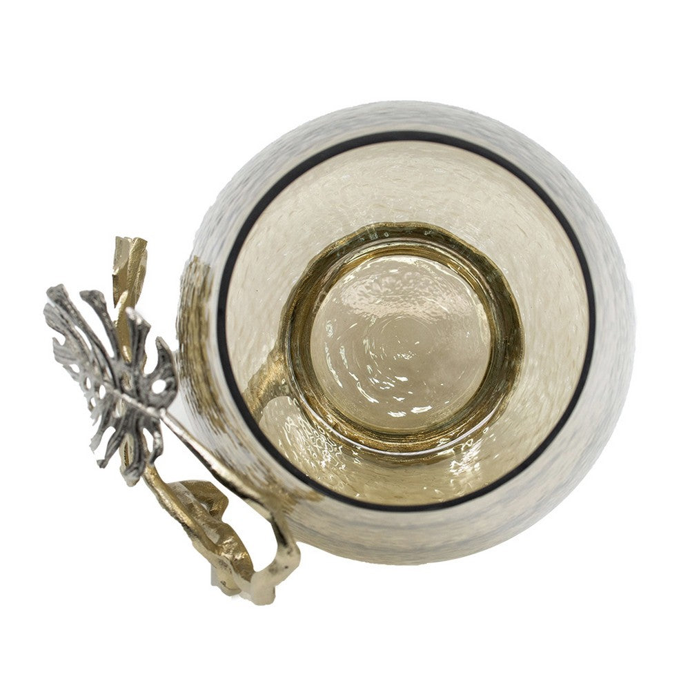 Azra Decorative Vase w Aluminum Leaf Handle | Gold-Silver Glass 11"