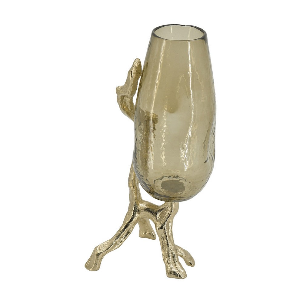 Dyna Decorative Vase w Branch Style Base | Aluminum | Gold Glass 18"
