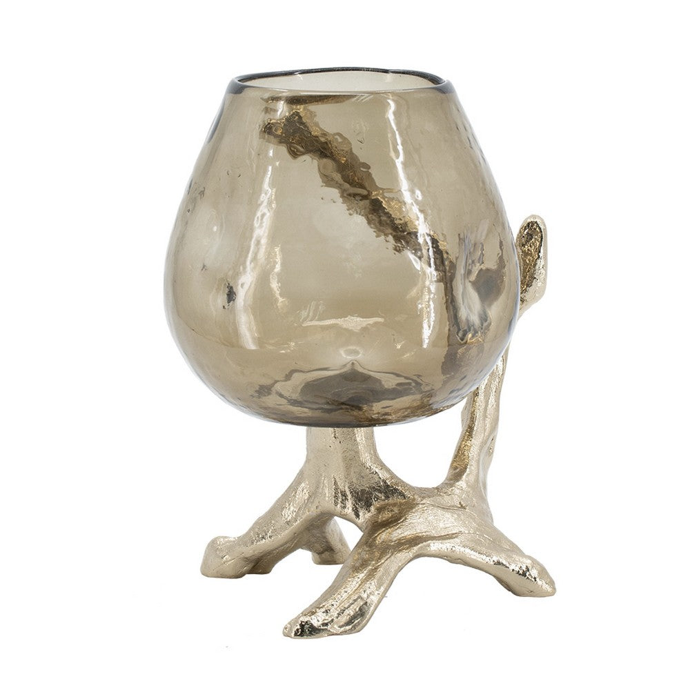 Dyna Decorative Candle Holder | Branch Style Base | Aluminum | Gold Glass 10"
