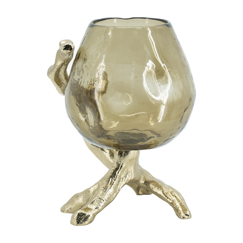 Dyna Decorative Candle Holder | Branch Style Base | Aluminum | Gold Glass 10"