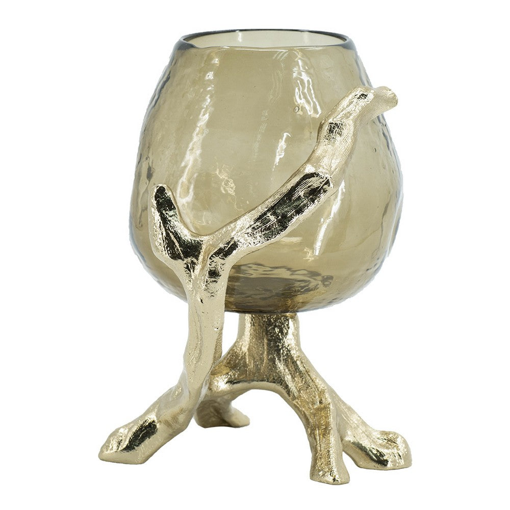 Dyna Decorative Candle Holder | Branch Style Base | Aluminum | Gold Glass 10"