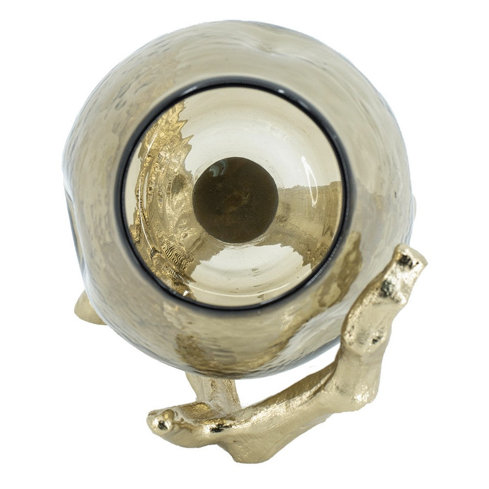 Dyna Decorative Candle Holder | Branch Style Base | Aluminum | Gold Glass 10"