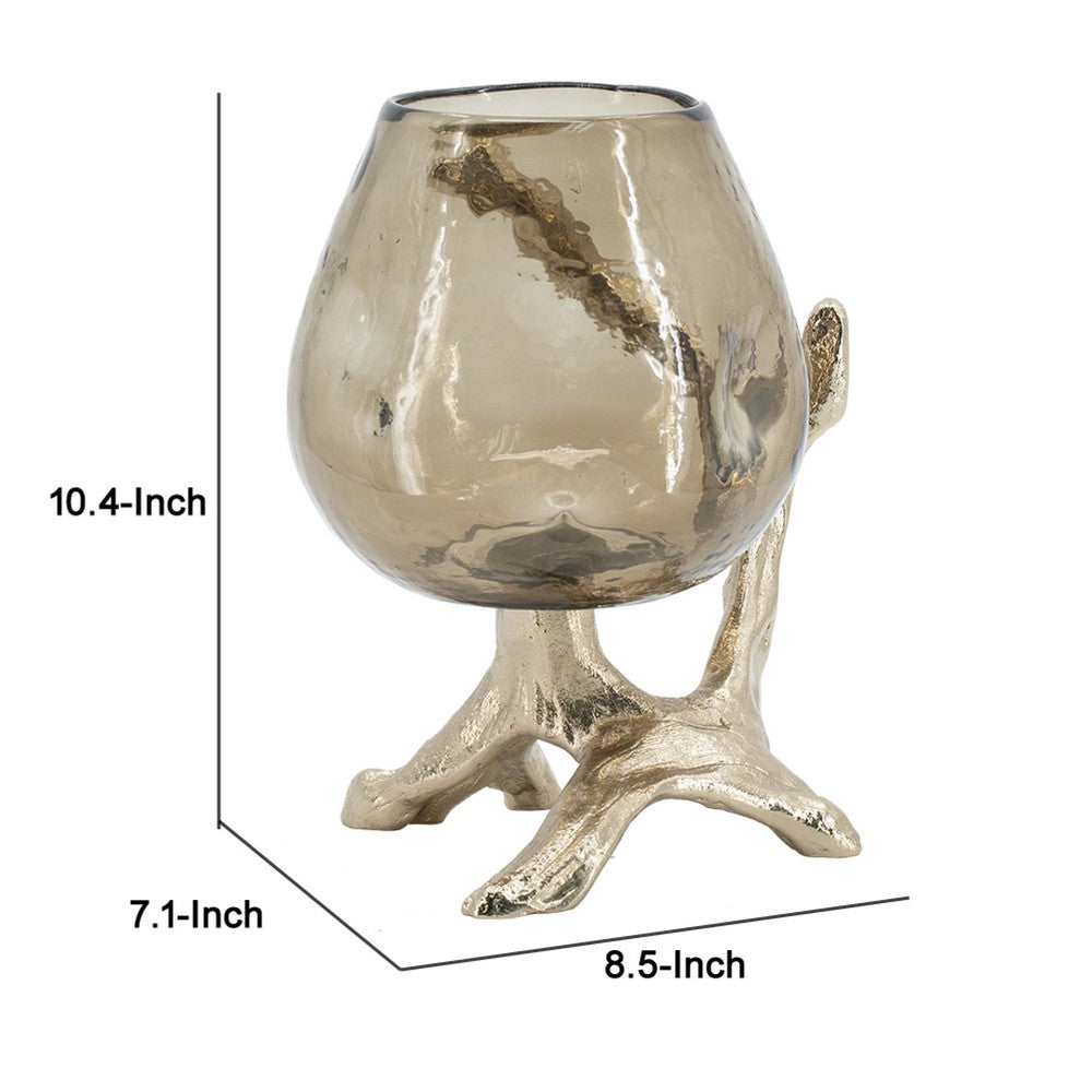 Dyna Decorative Candle Holder | Branch Style Base | Aluminum | Gold Glass 10"