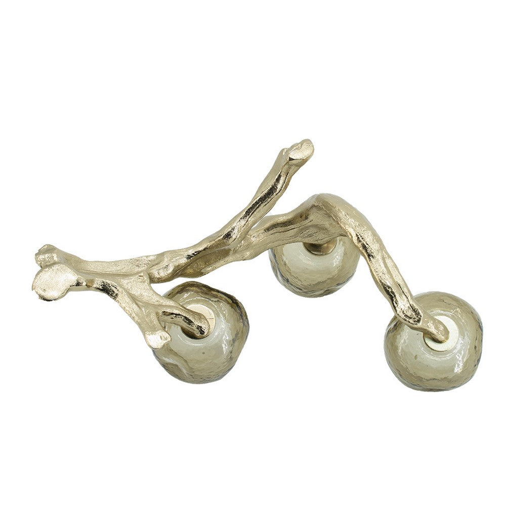 Dyna Votive w 3 Holders | Multiple Branches Accent Base | Gold Glass 16"