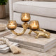 Dyna Votive w 3 Holders | Multiple Branches Accent Base | Gold Glass 16"