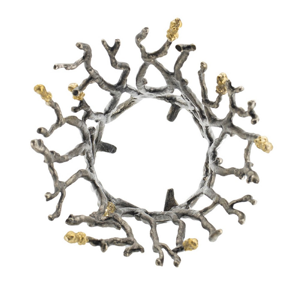 Akira Vase | Twig Inspired Frame | Aluminum-Glass | Silver-Gold | 14"