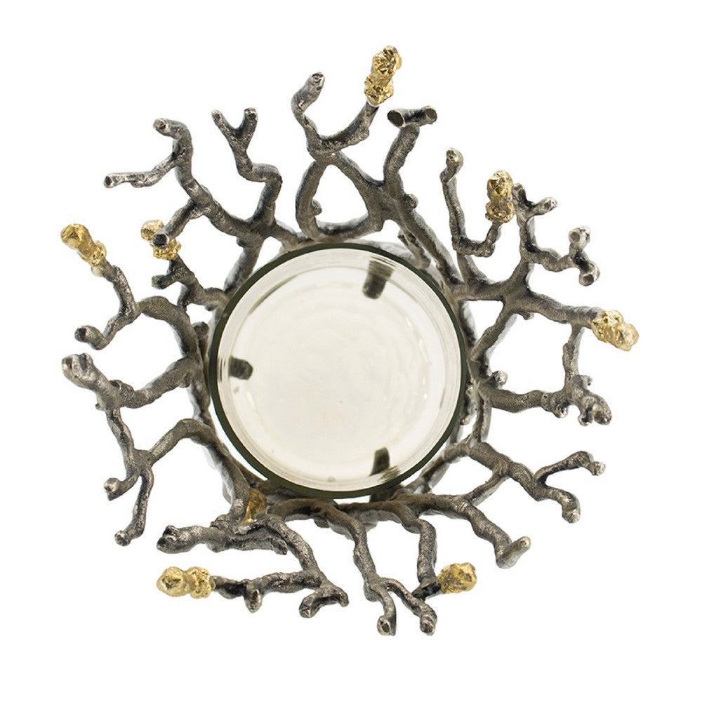 Akira Vase | Twig Inspired Frame | Aluminum-Glass | Silver-Gold | 14"