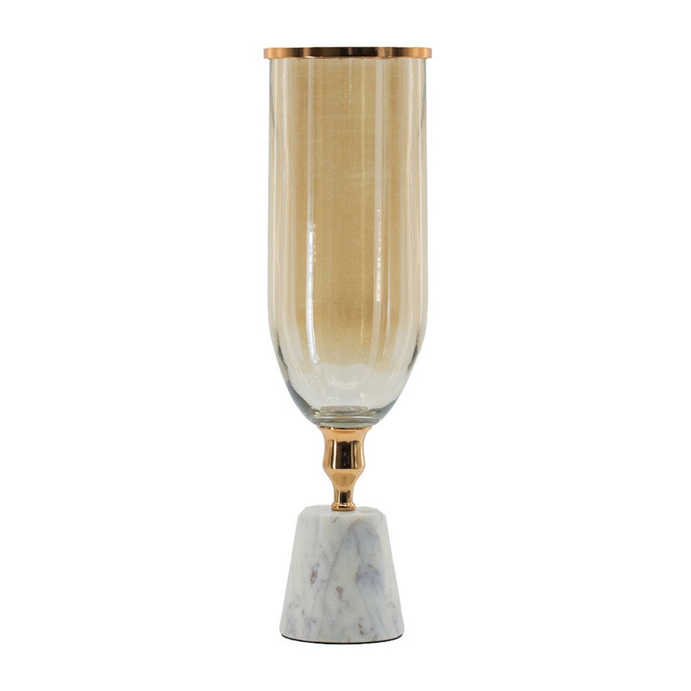 Kylie Decorative Vase w White Marble Base | Aluminum | Gold Glass 19"