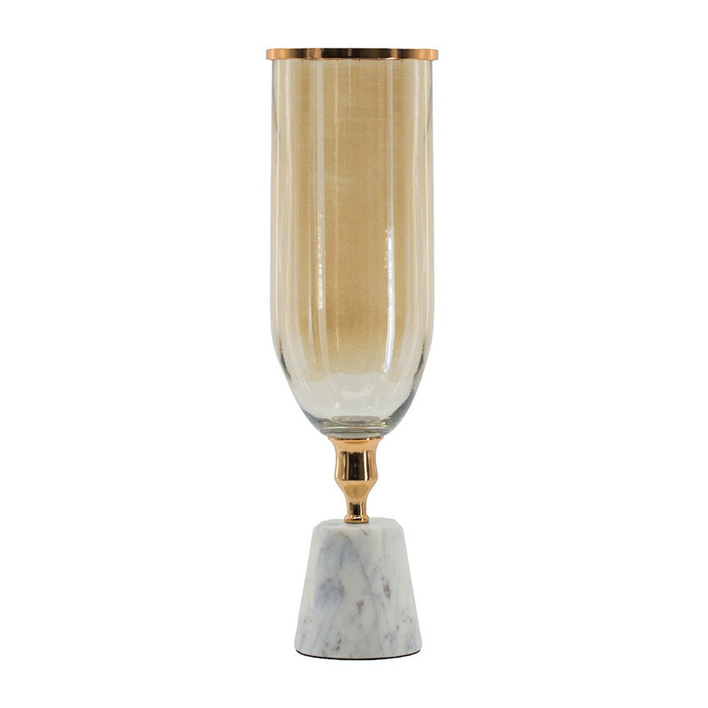 Kylie Decorative Vase w White Marble Base | Aluminum | Gold Glass 19"
